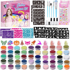 TEUVO Glitter Tattoo Kit with 50 colors for vibrant kid-friendly designs.
