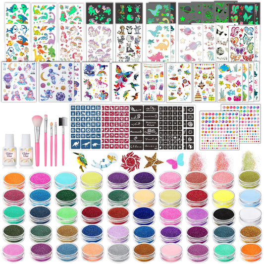 TEUVO Kids Glitter Tattoo Kit offers 50 colors for vibrant face art sessions