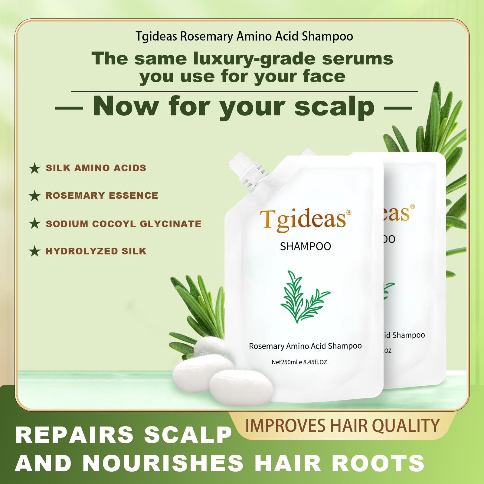 Tgideas Rosemary leaves with bottle highlighting natural botanicals for nourishment