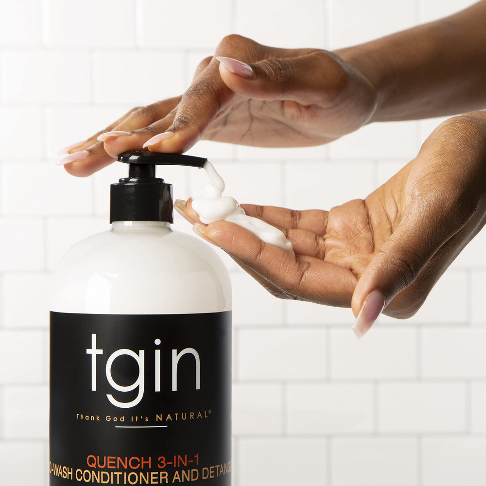 Applying tgin Quench on curls for easier detangling
