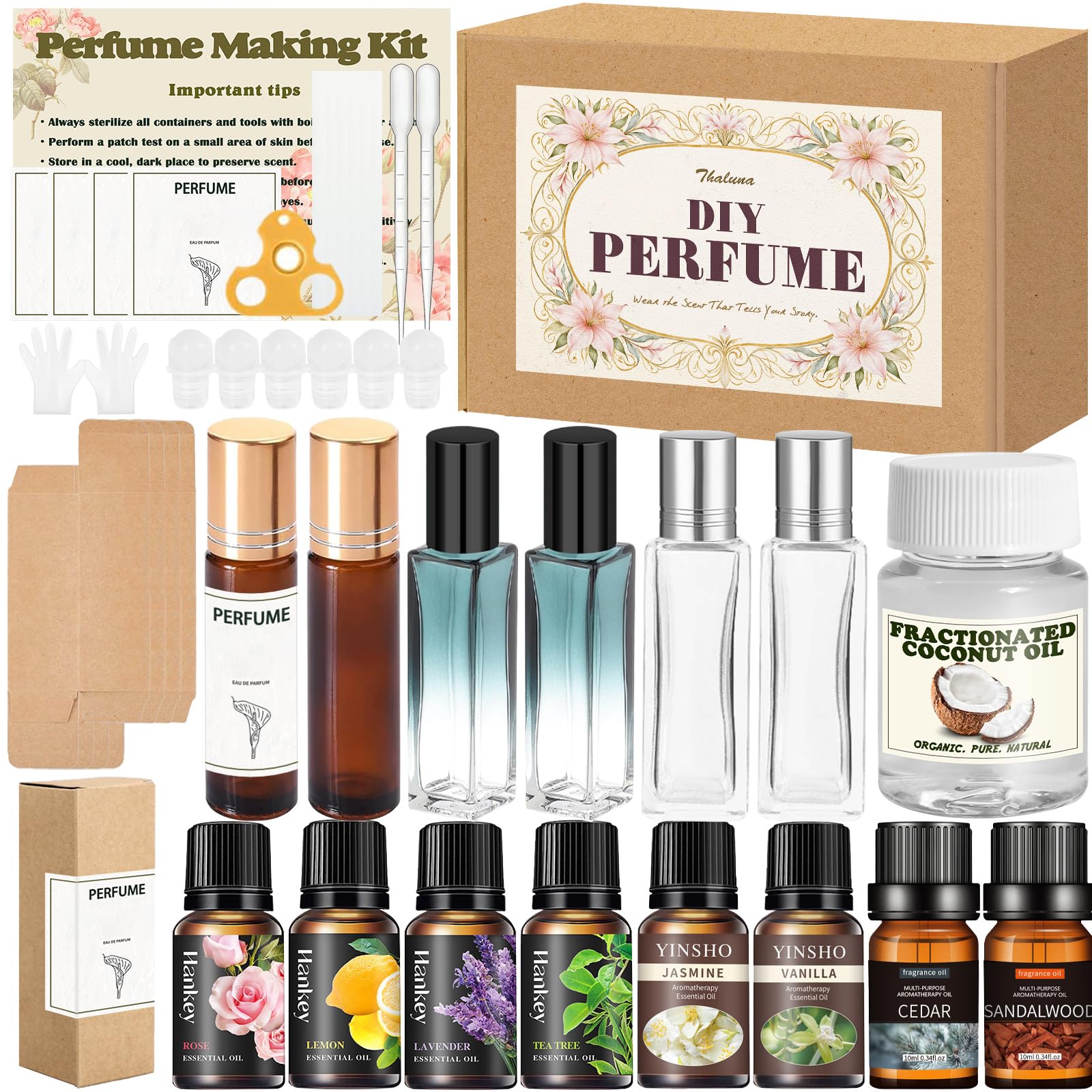 Thaluna roll-on perfume kit inside box for at-home fragrance creation