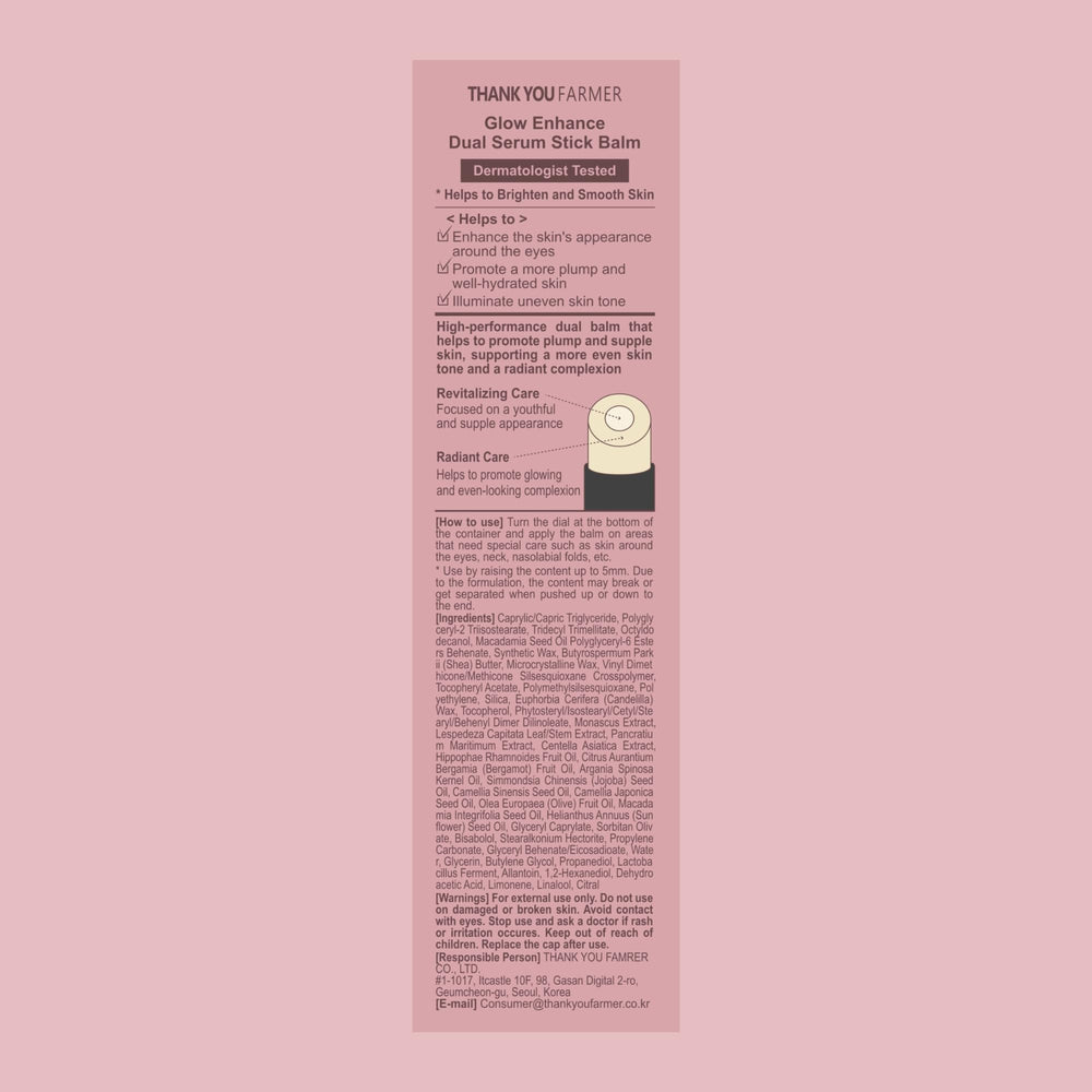 THANKYOU FARMER Glow Enhance Dual Serum Stick Balm travel-friendly packaging for purse-ready care.