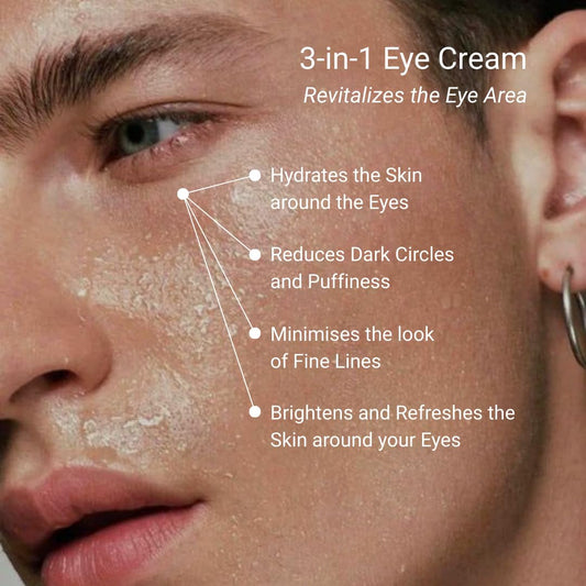 THAROS eye cream applied under the eye for puffiness and hydration.