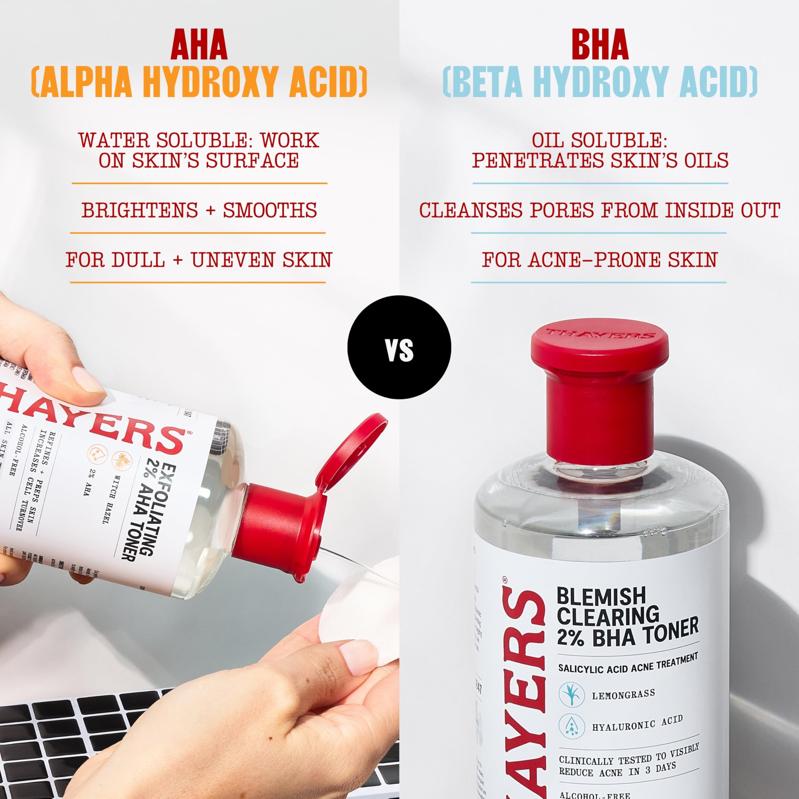 Thayers 2% AHA toner on bathroom shelf suggests quick twice-daily ritual