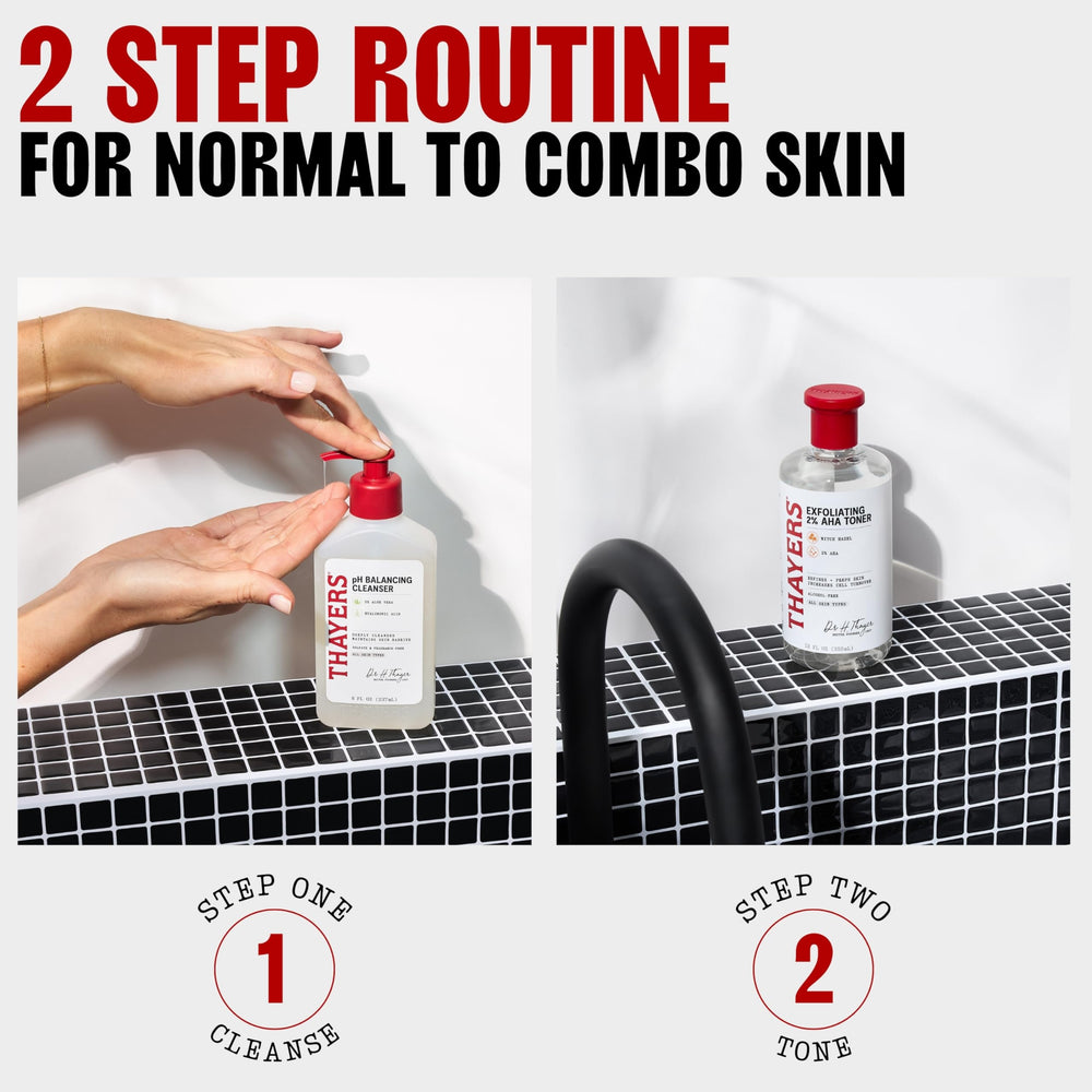 Thayers 2% AHA toner packaging box on shelf communicates natural origins