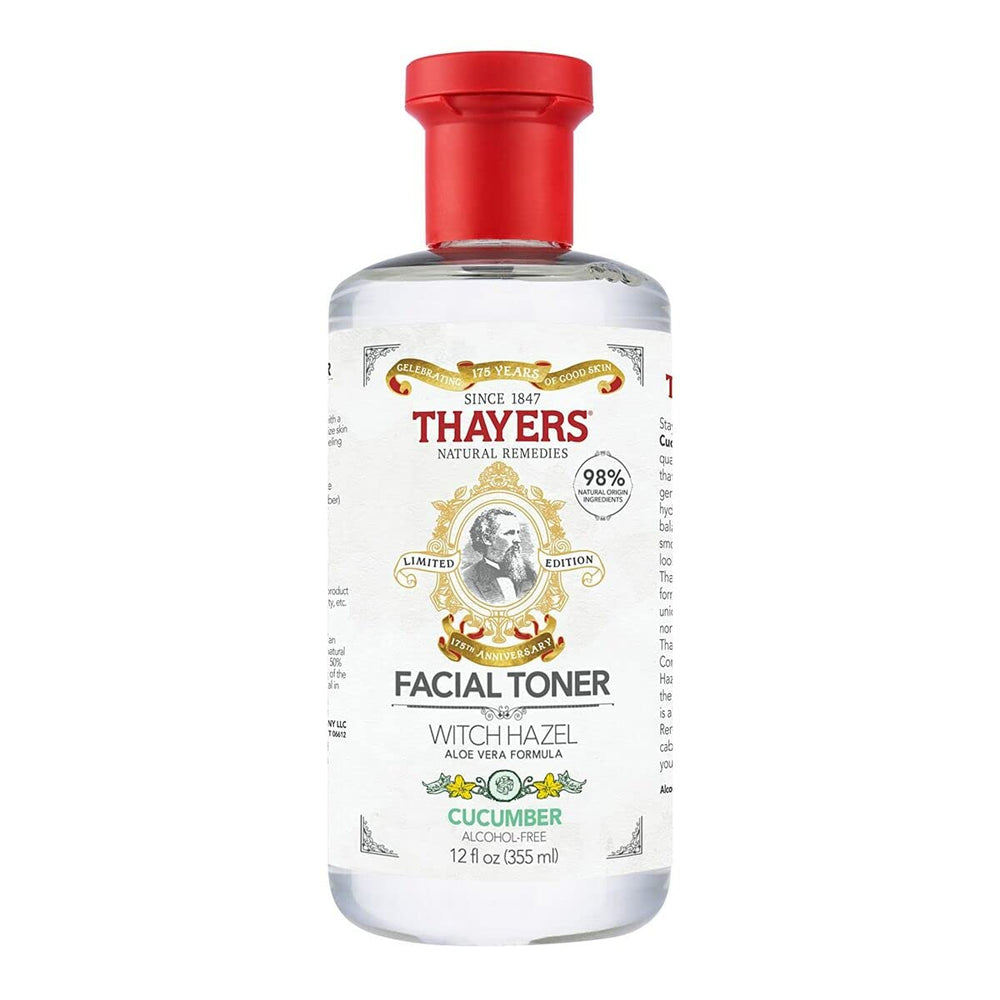 THAYERS Witch Hazel cucumber alcohol-free bottle for gentle cleansing and refreshing toning.