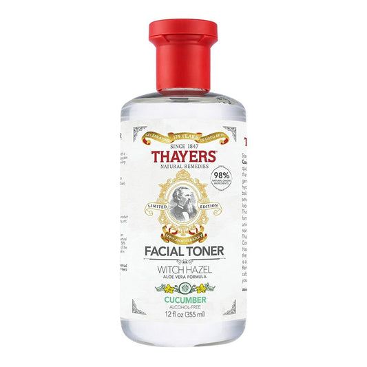 THAYERS Witch Hazel cucumber alcohol-free bottle for gentle cleansing and refreshing toning.