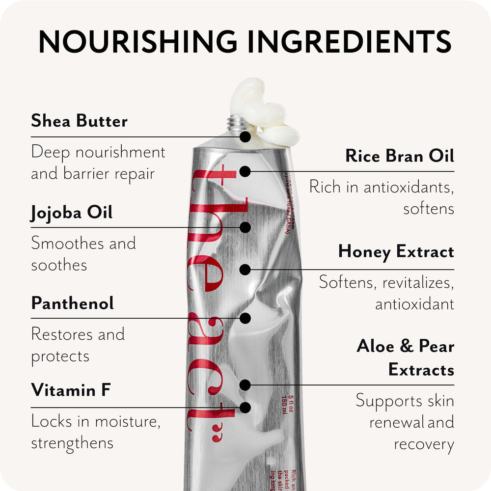 The Act BABA ingredients blend includes shea, jojoba, and rice bran for nourishment.