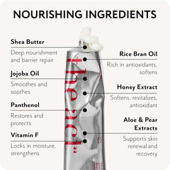 The Act BABA ingredients blend includes shea, jojoba, and rice bran for nourishment.