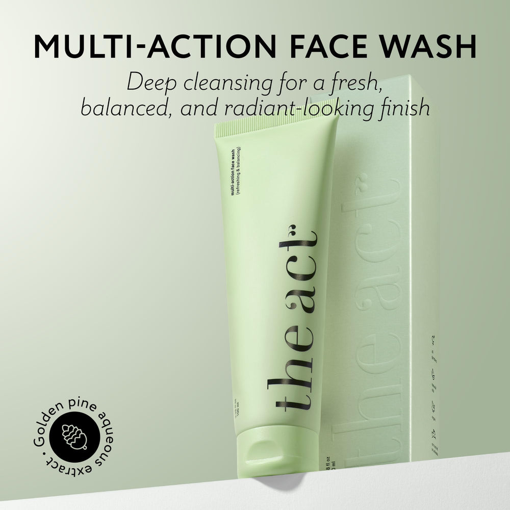 The Act foaming texture close-up shows light, gentle cleansing