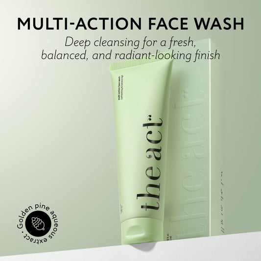 The Act foaming texture close-up shows light, gentle cleansing