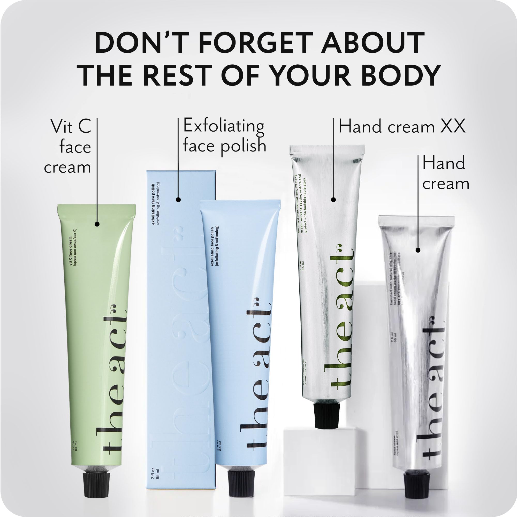 The Act hand cream allantoin shot showing soothing relief for irritations.