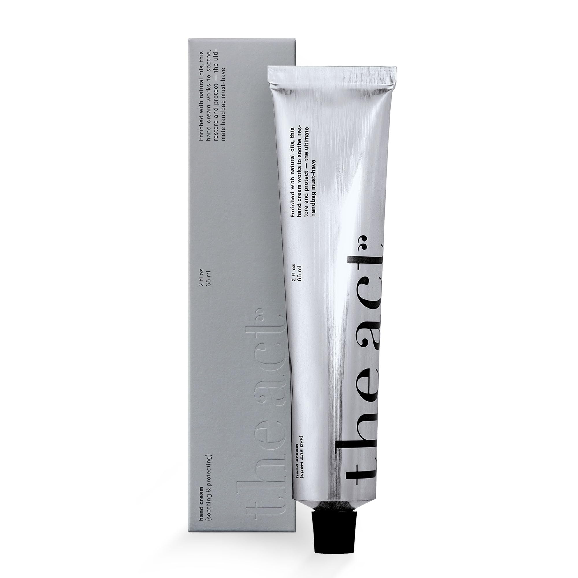 The Act hand cream bottle closeup showing deep hydration and fast absorption.