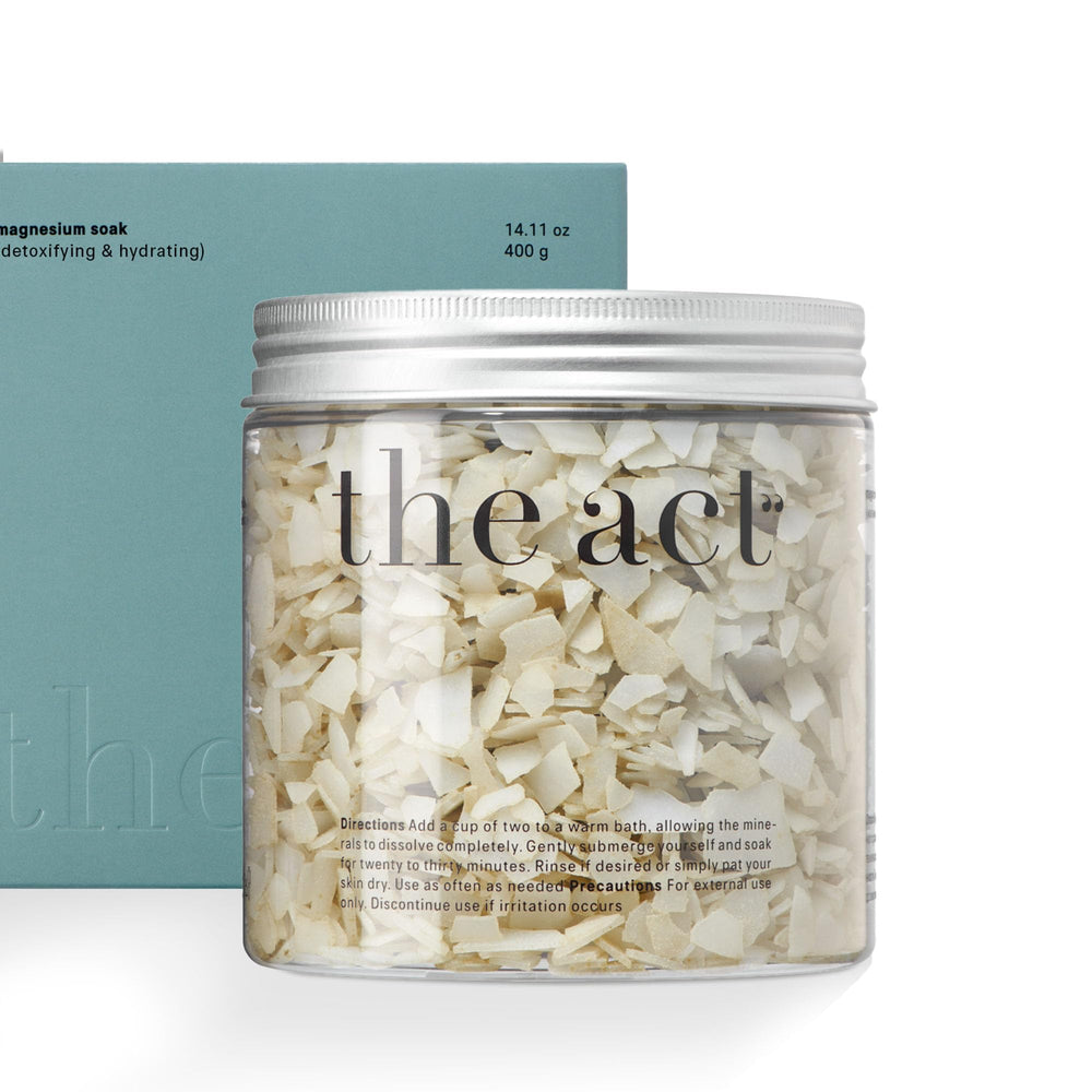 The Act magnesium flakes pour into a warm bath for relaxation.