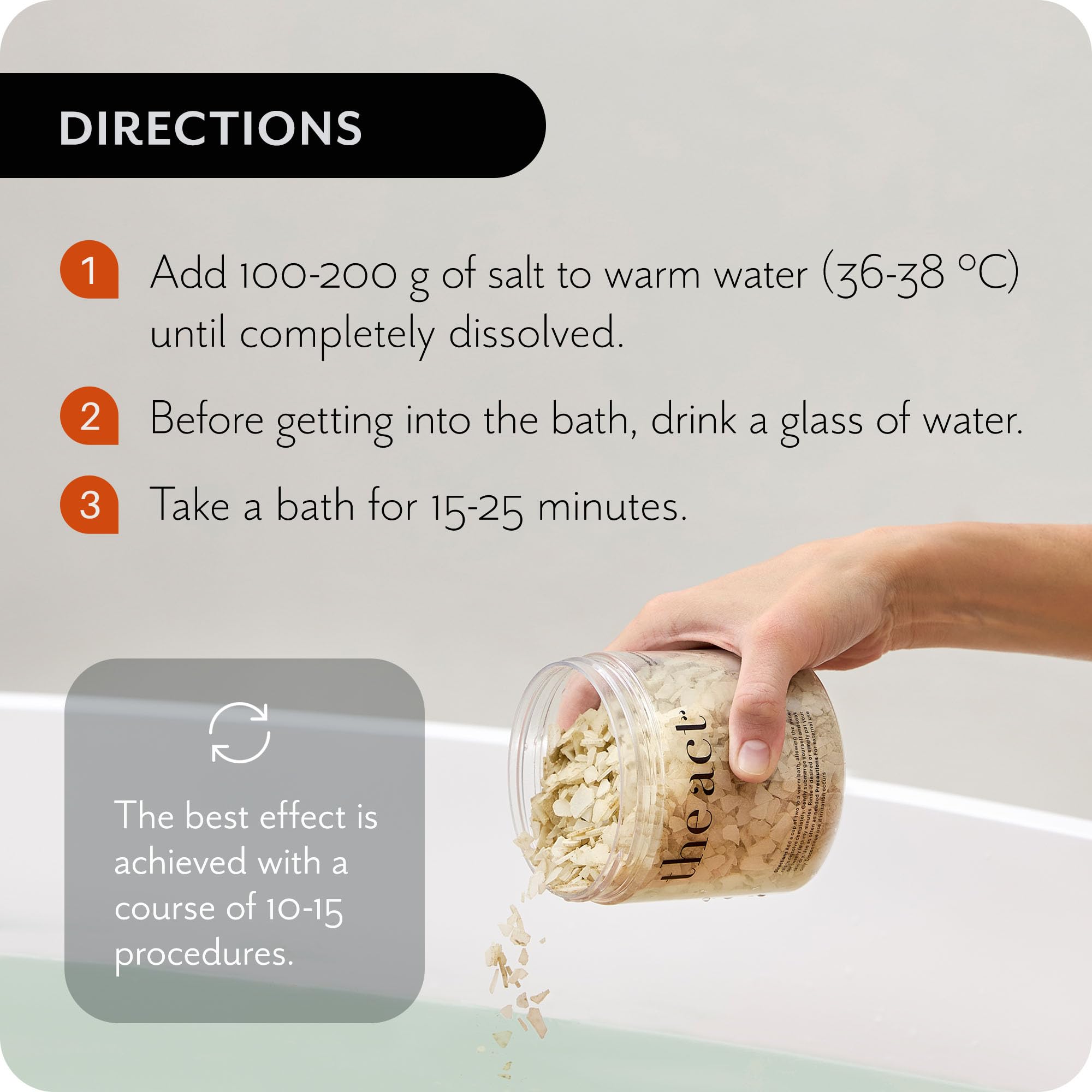 Ylang-ylang, lavender, and mandarin oils swirl in The Act soak aroma.