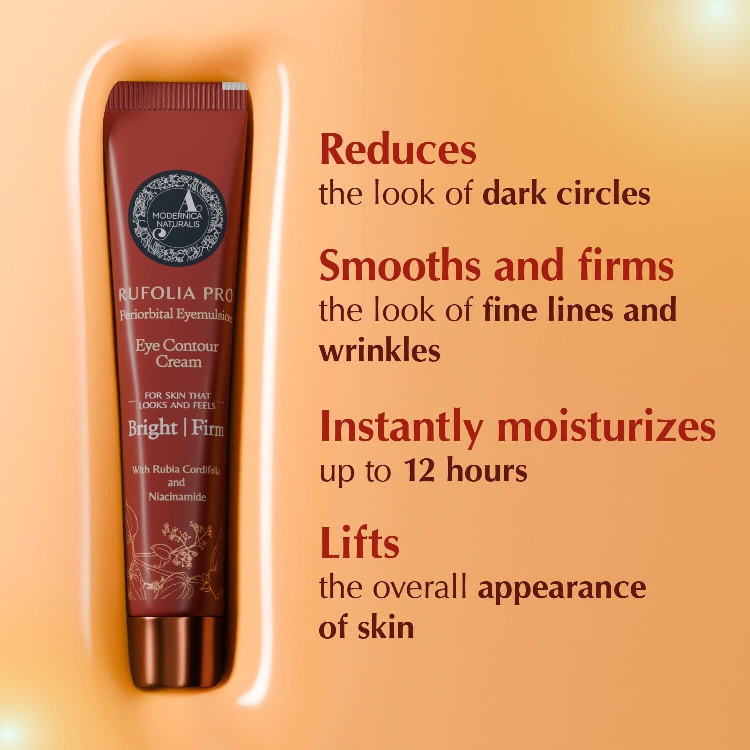 The Ayurveda Experience Rufolia Pro Eye Contour Cream under-eye application demonstrating gentle absorption.