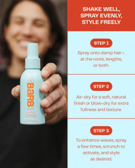 Damp hair application of Barb Sea Salt Spray for easy styling.