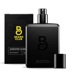 The Beard Club Signature Blend bottle pour highlights long-lasting fragrance for all-day confidence.