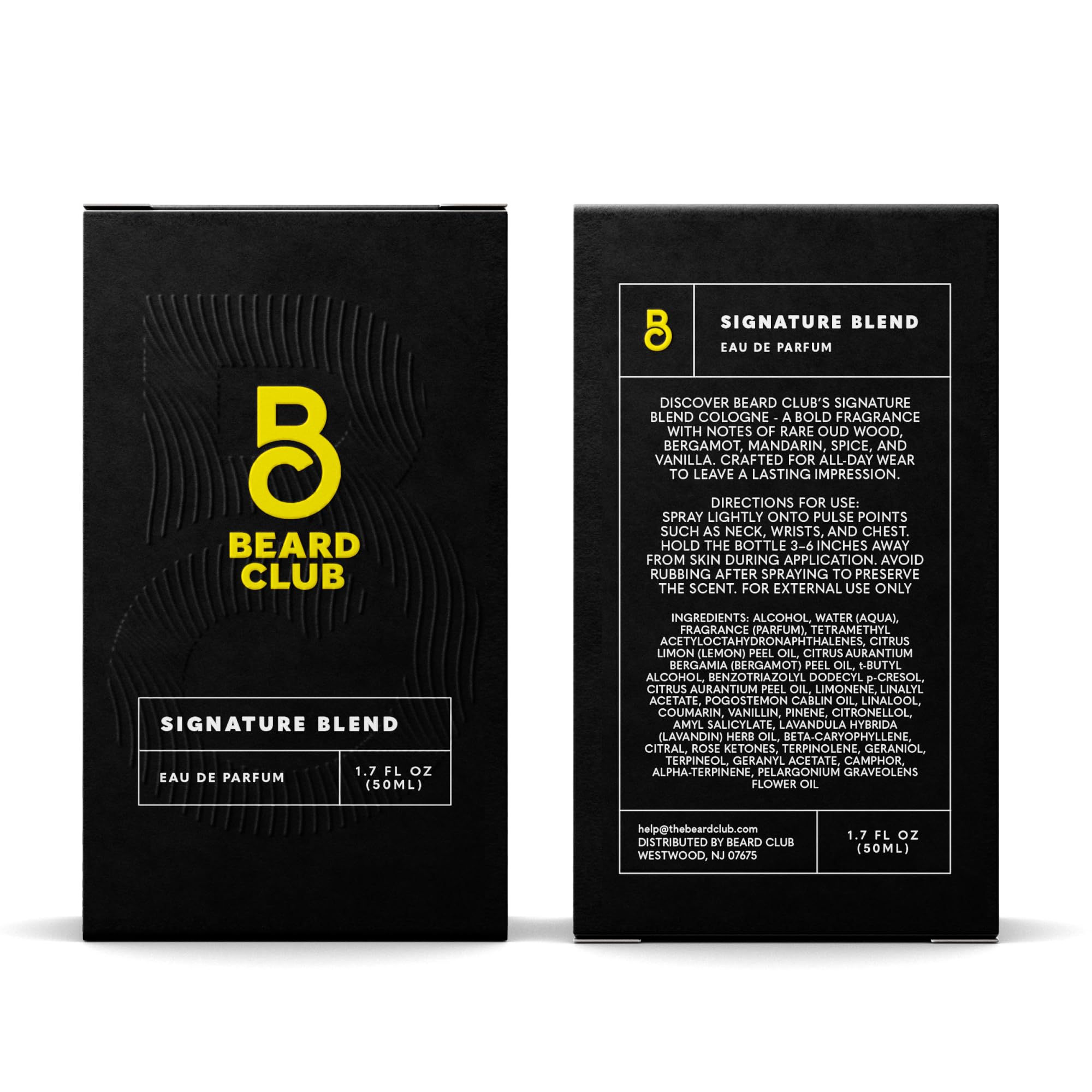 The Beard Club Signature Blend lifestyle shot suggests confident, everyday wear.