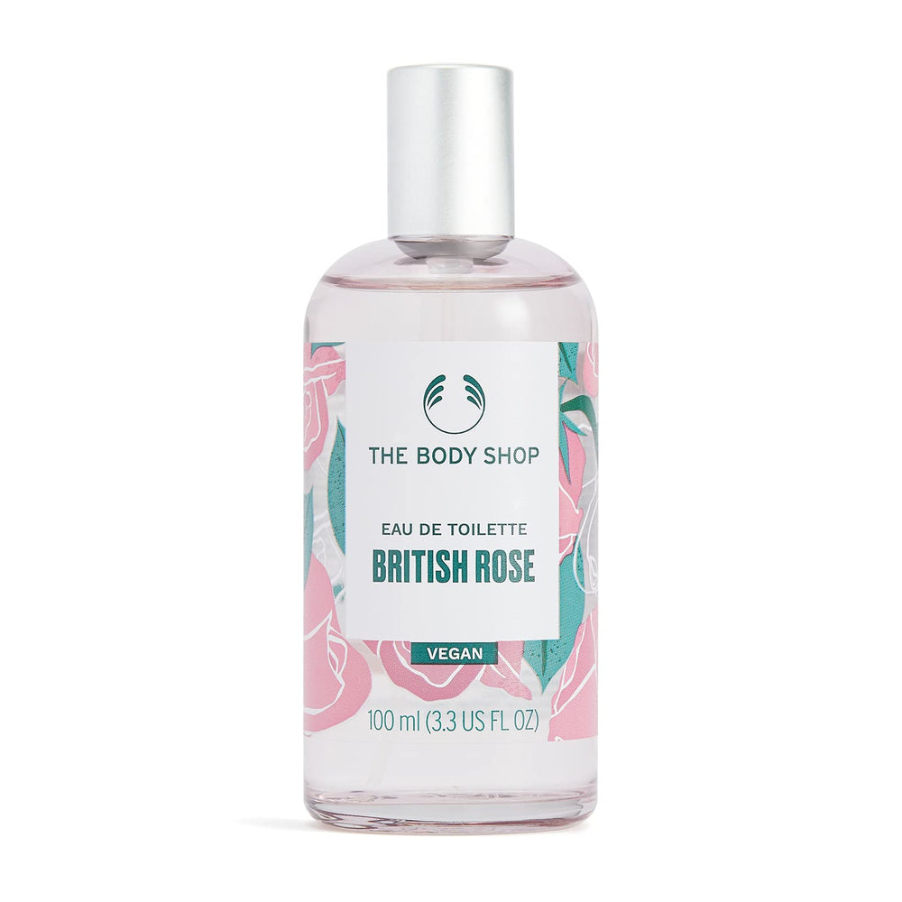 The Body Shop British Rose EDT bottle front view, fresh floral fragrance for daily refreshment.