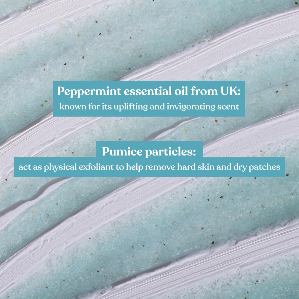 The Body Shop Peppermint Invigorating Foot Scrub mint leaves in a jar evoke spa vibes.