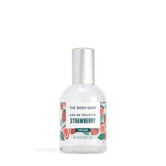 The Body Shop Strawberry Eau de Toilette bottle ready for daily fruity fragrance.