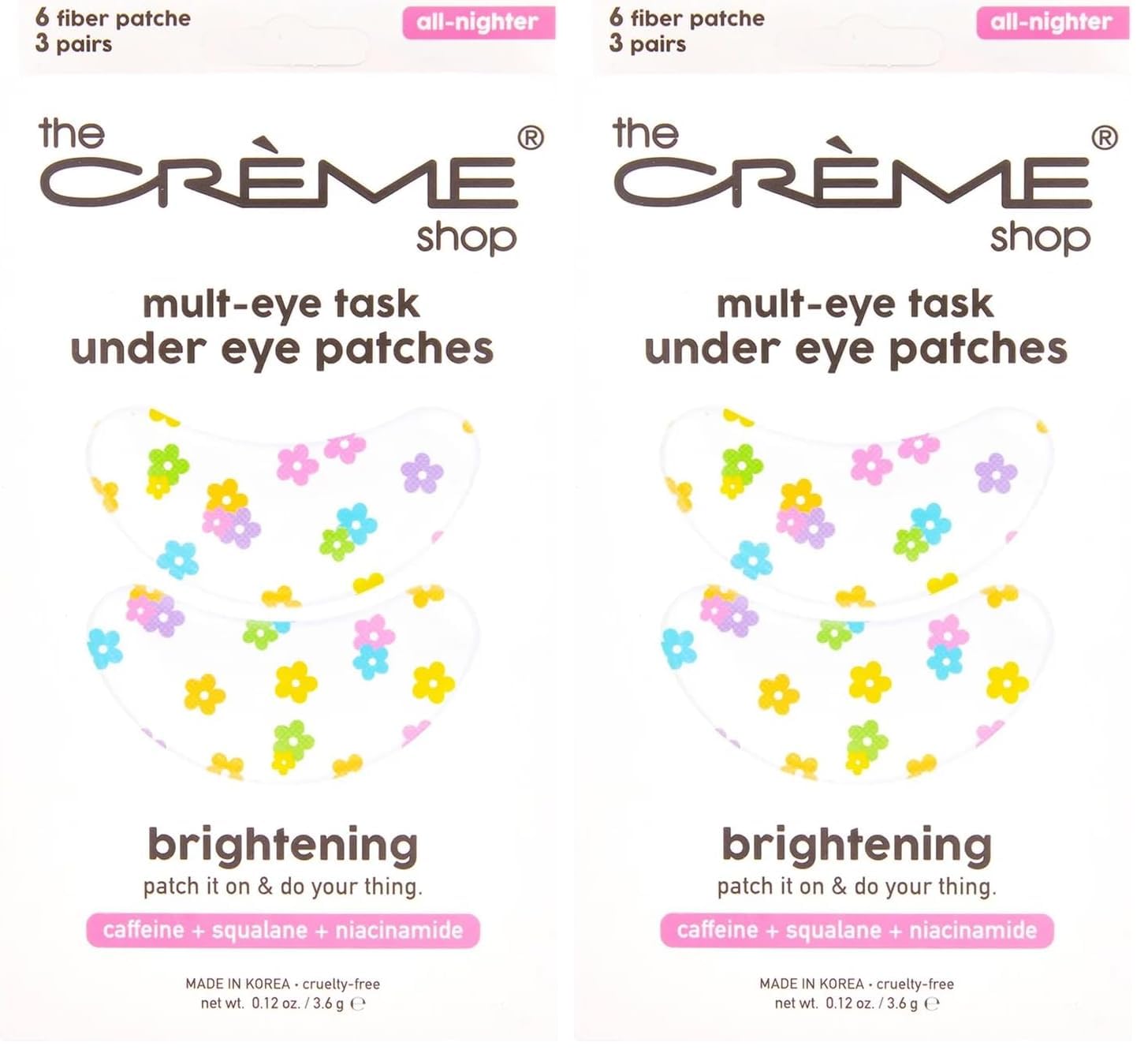 The Crème Shop Mult-Eye Task under eye patches pack aiding brightening and depuffing for a refreshed look.
