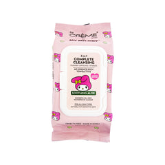 The Crème Shop My Melody 3-in-1 cleansing towelettes with aloe for quick makeup removal.