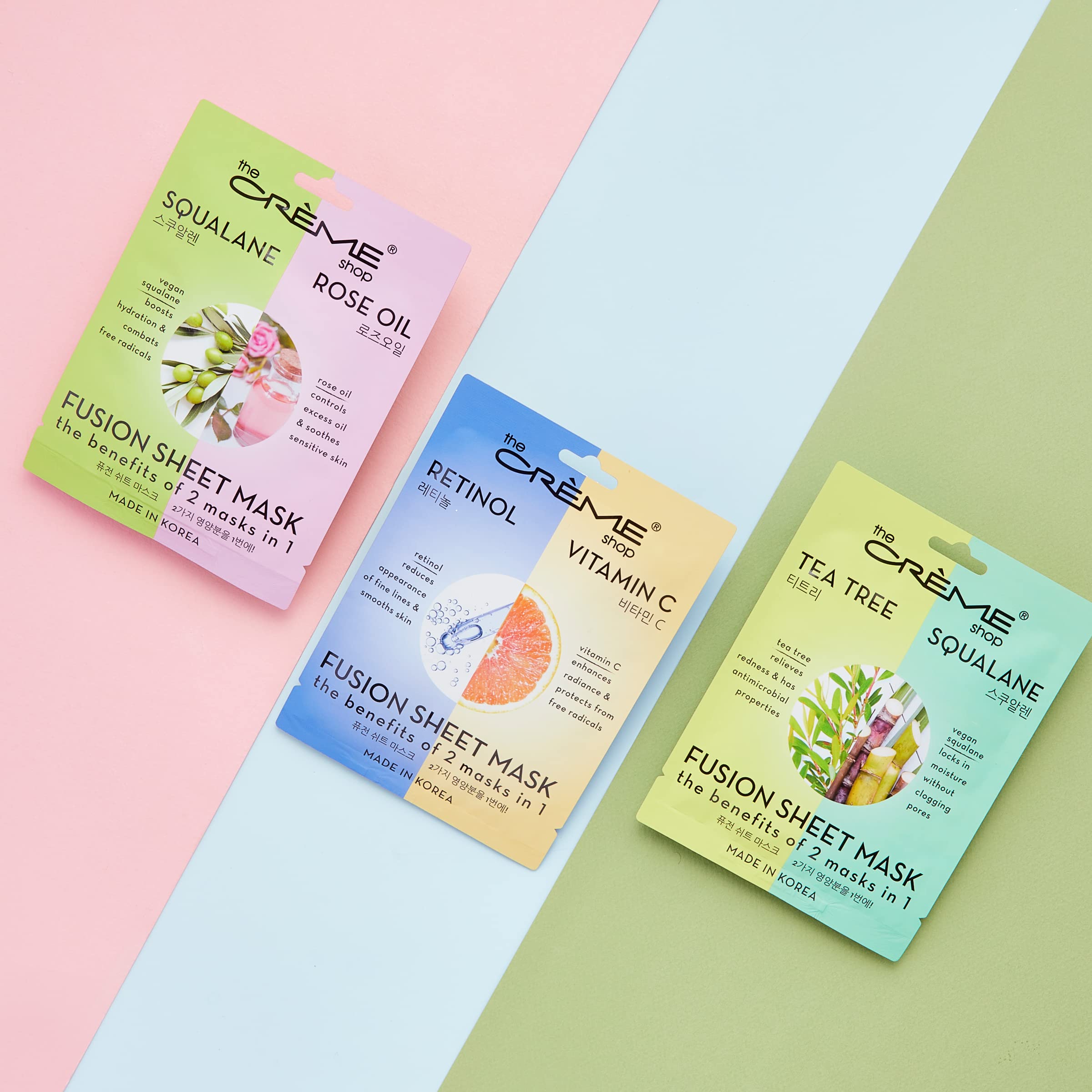 The Crème Shop Retinol and Vitamin C Fusion Sheet Mask application scene for quick at-home pampering.
