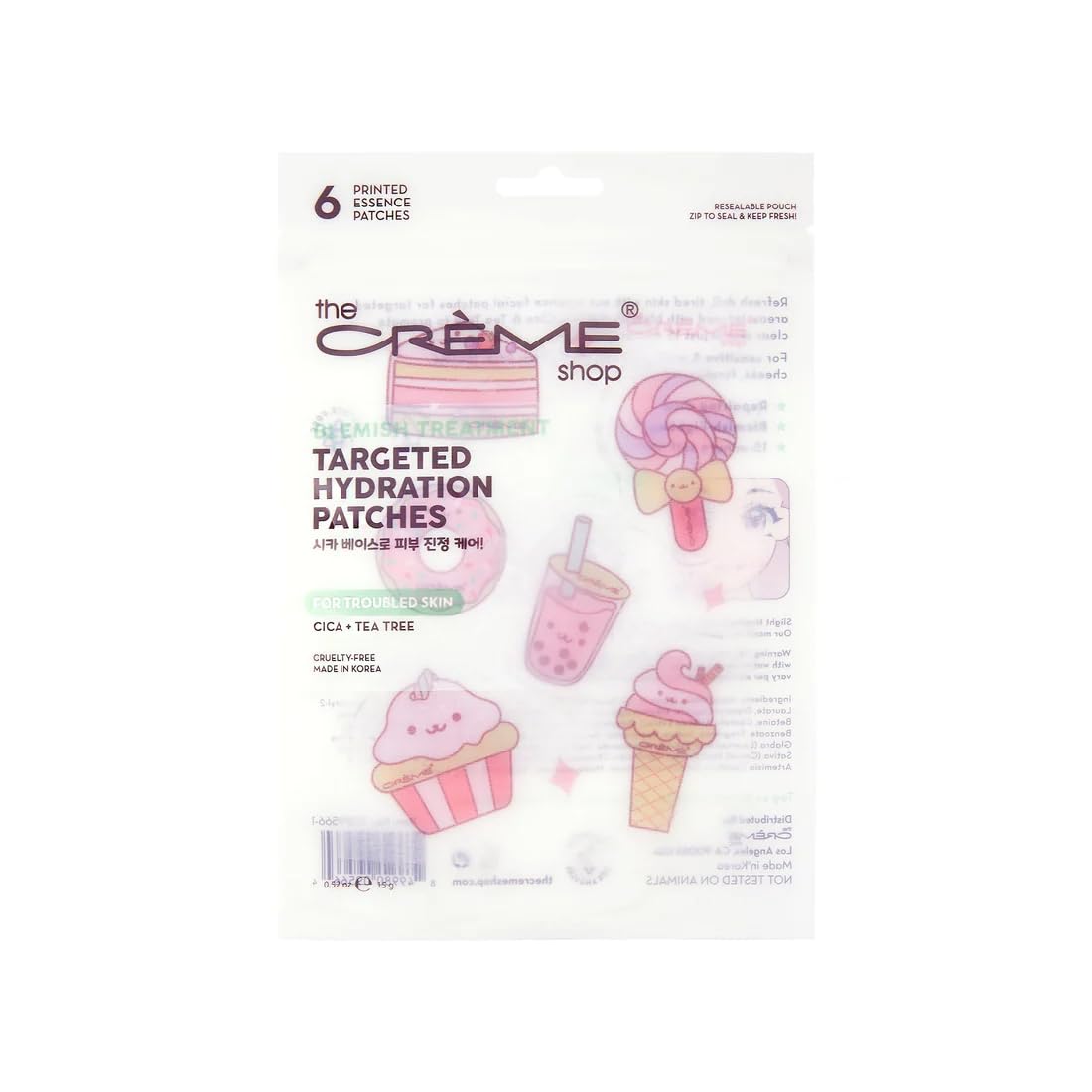 The Crème Shop patches blemish-fighting Cica Tea Tree on blemish-prone areas