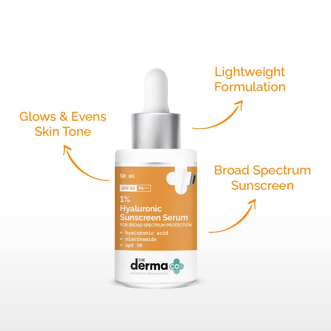 The Derma Co SPF50 label close-up highlights broad spectrum protection for daily wear.
