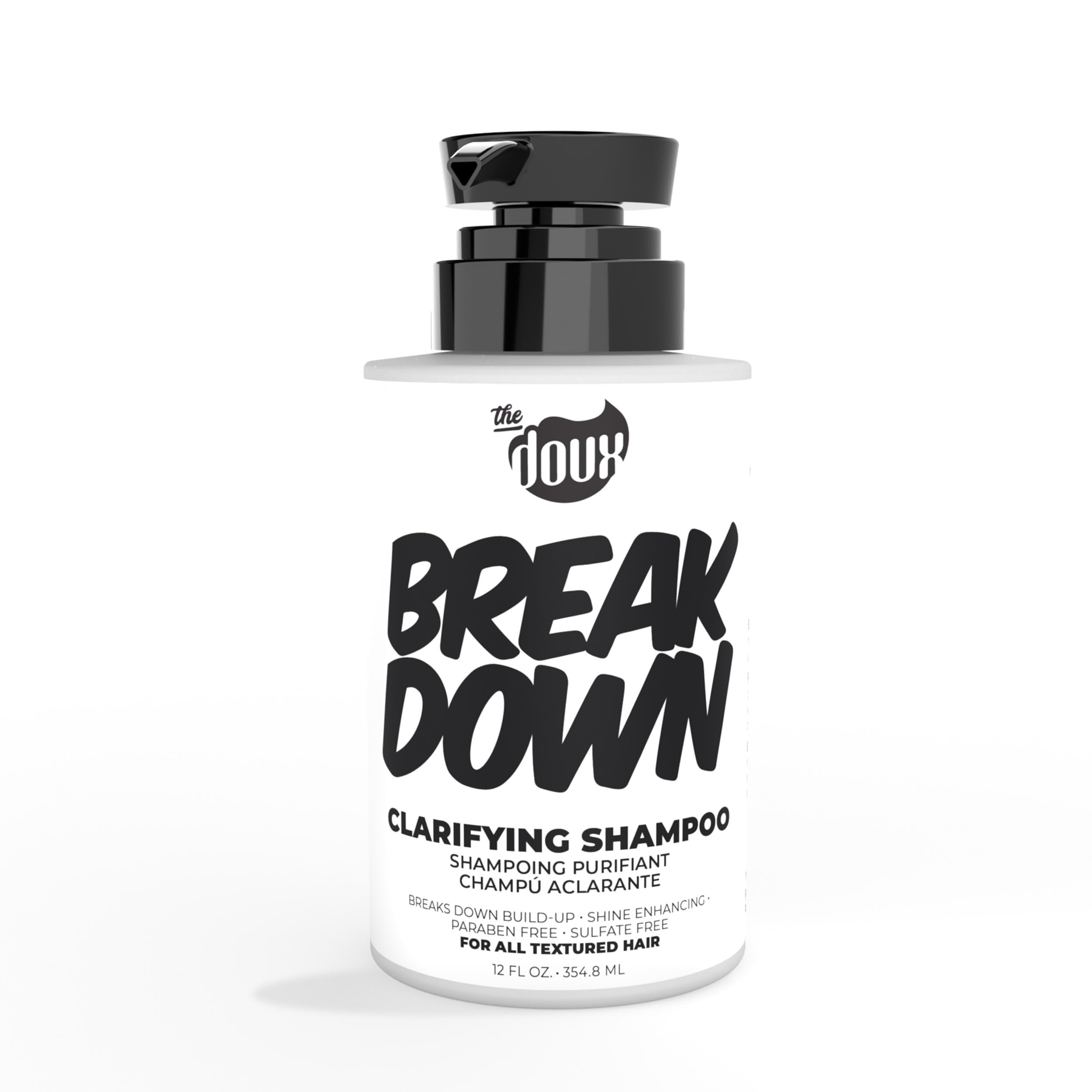 The Doux BREAKDOWN bottle pour shows a detox cleanse for curls.