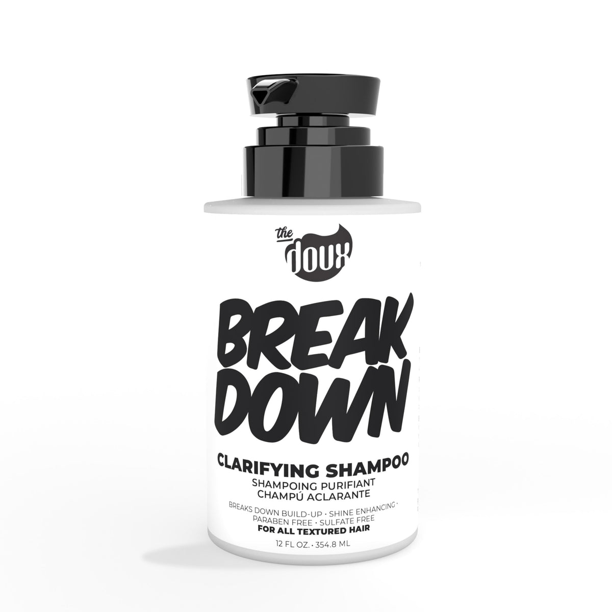 The Doux BREAKDOWN bottle pour shows a detox cleanse for curls.