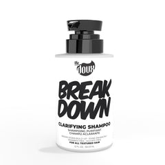 The Doux BREAKDOWN bottle pour shows a detox cleanse for curls.