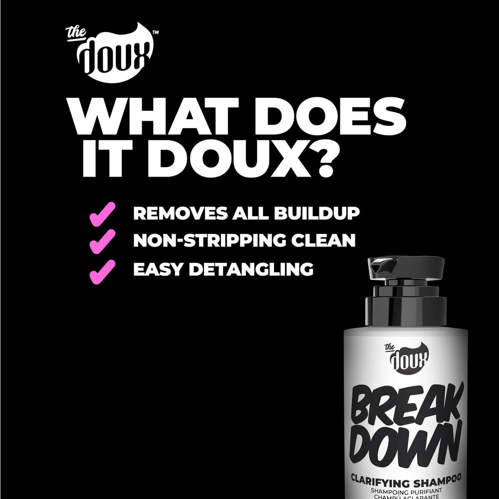 The Doux BREAKDOWN gender-neutral packaging sits ready for all curl types.