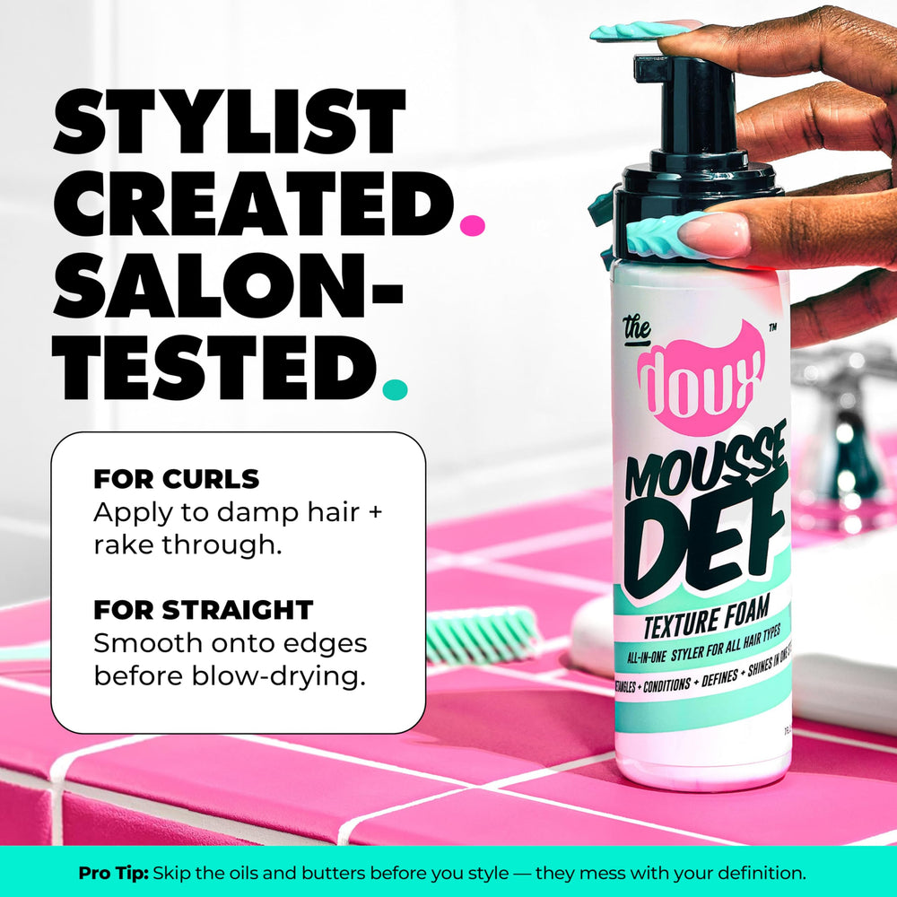 The Doux Mousse daily-styling-light-conditioning refreshes curls without heaviness.