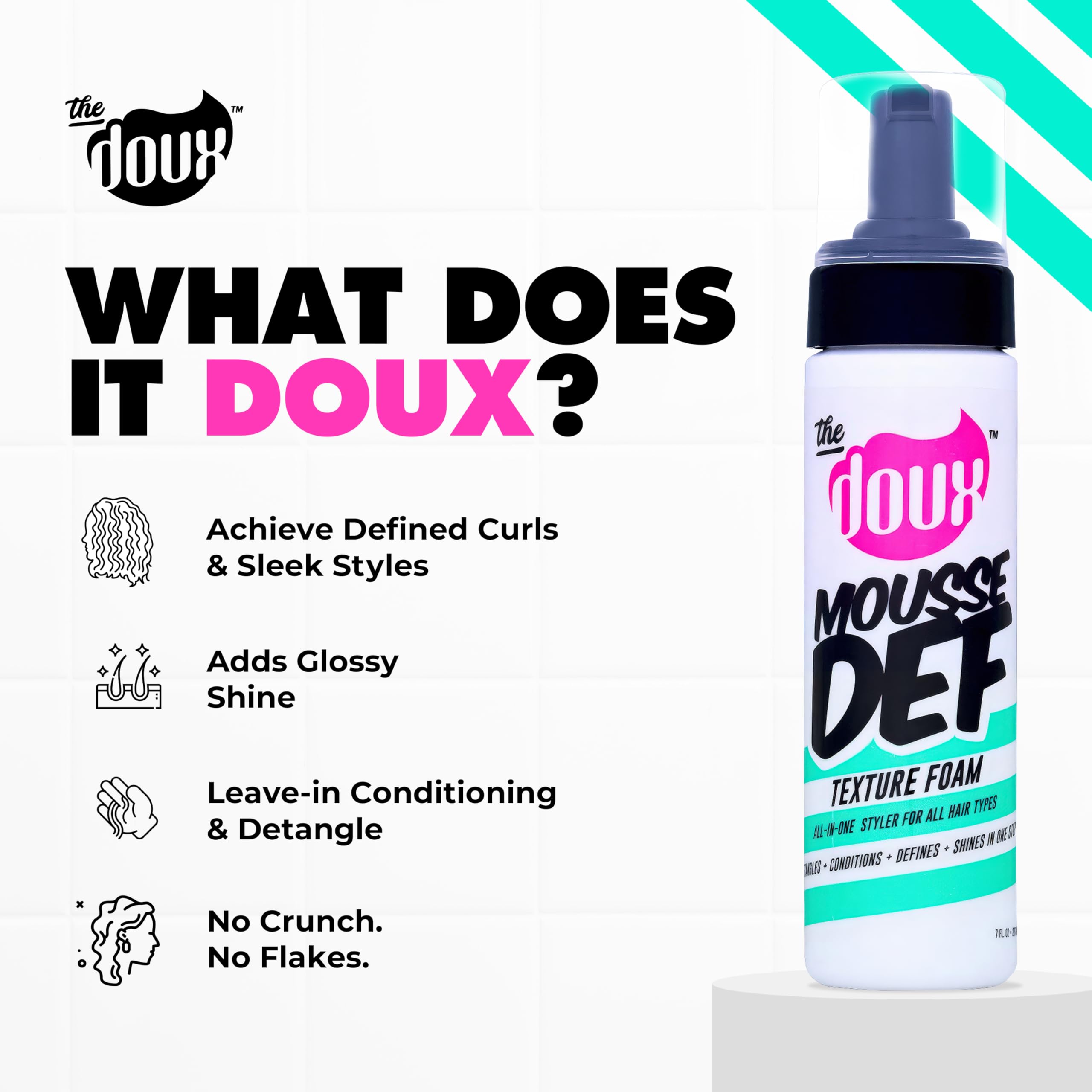 The Doux Mousse natural-textured-hair-volume enhances lift while reducing frizz.