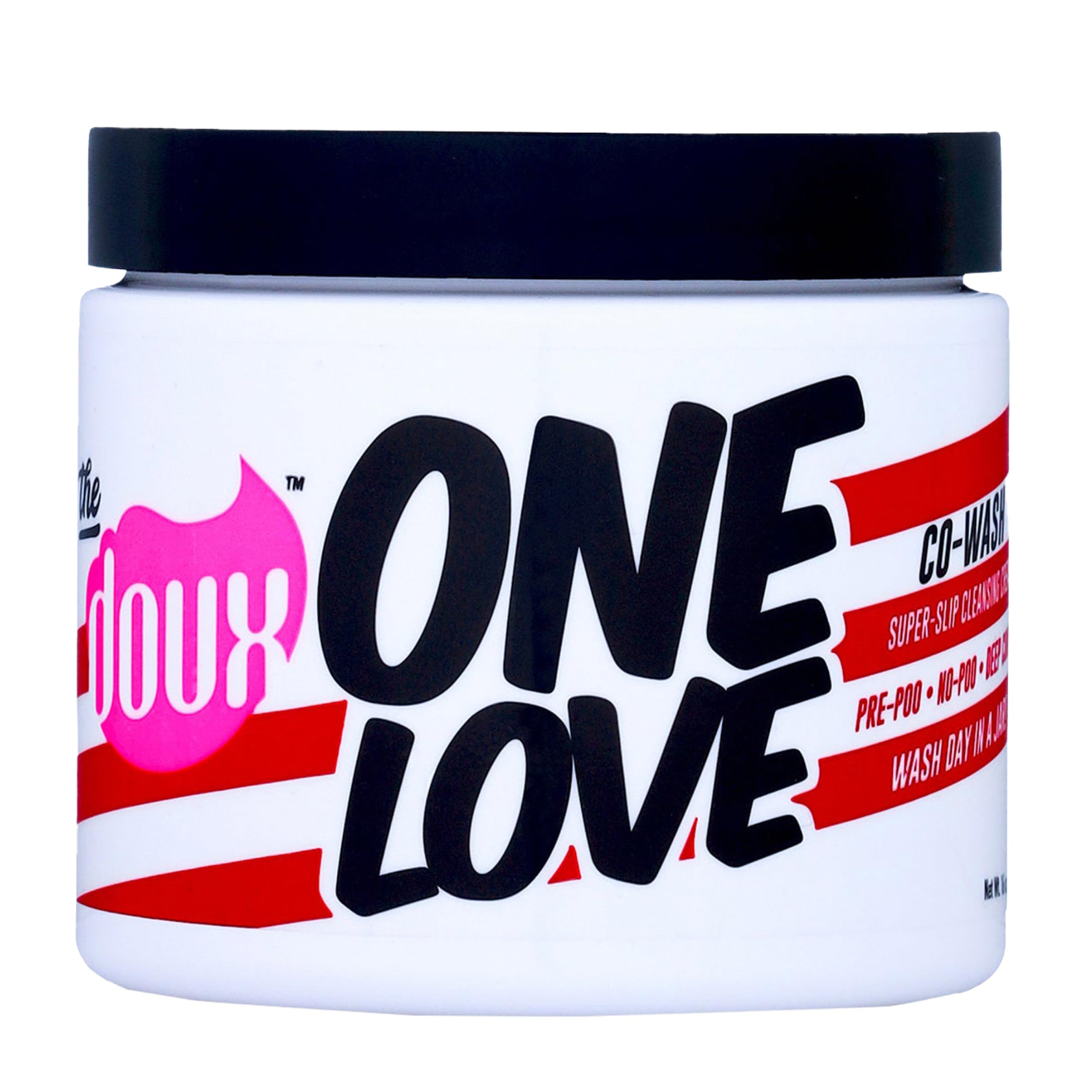 The Doux One Love Co-Wash bottle pour shows easy curl cleansing.