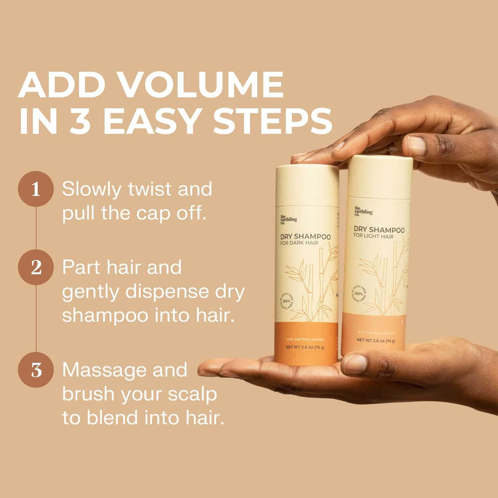 The Earthling Co. dry shampoo light hair travel-size packaging fits in bags and purses