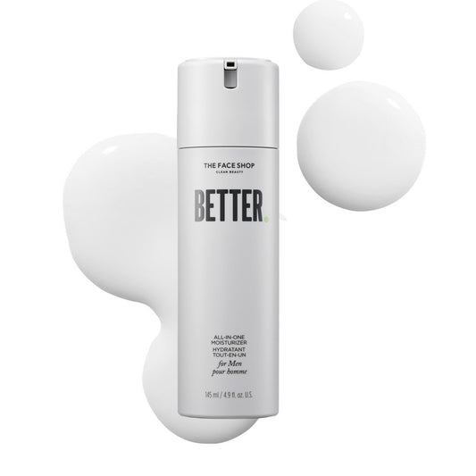 The Face Shop Better All-in-one Man Daily Face Moisturizer product shot highlights lightweight, non-sticky hydration for post-shave skin.