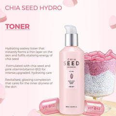 The Face Shop Chia Seed Hydro Toner label close-up highlights chia seed hydration.