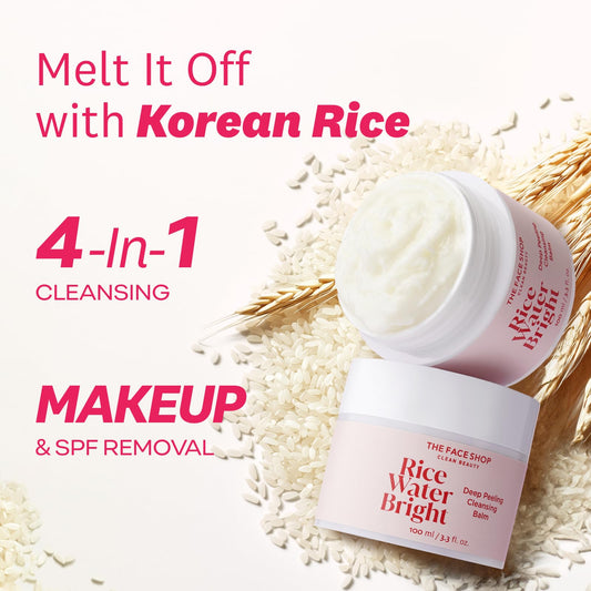 The Face Shop Rice Water Bright balm melting into oil demonstrates the soft cleansing process.
