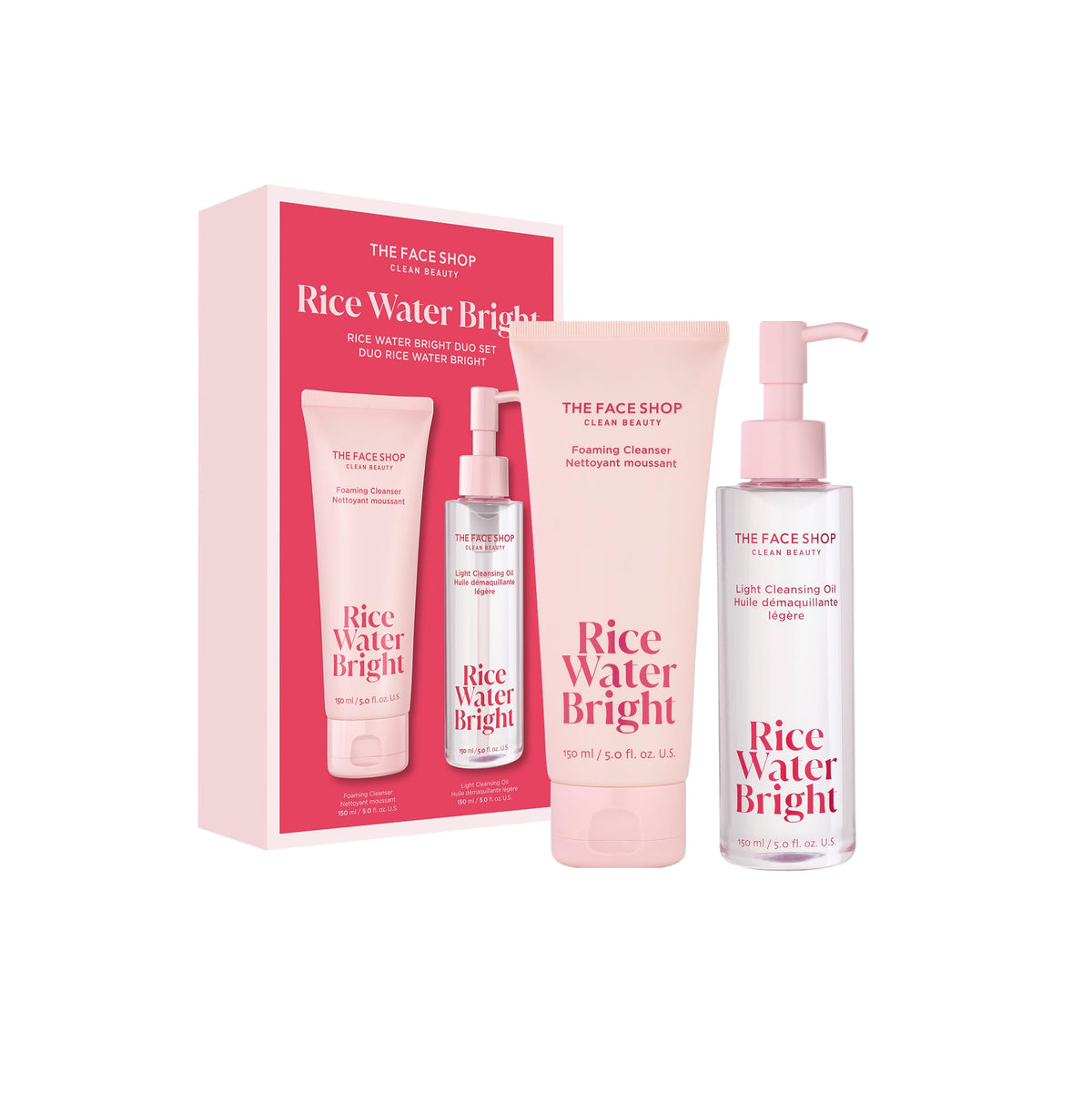 The Face Shop Rice Water Bright foaming cleanser for gentle makeup removal and pore refinement.