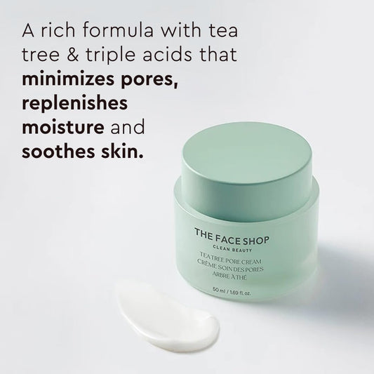 The Face Shop Tea Tree Pore Cream texture swirl, highlighting hydrating care.