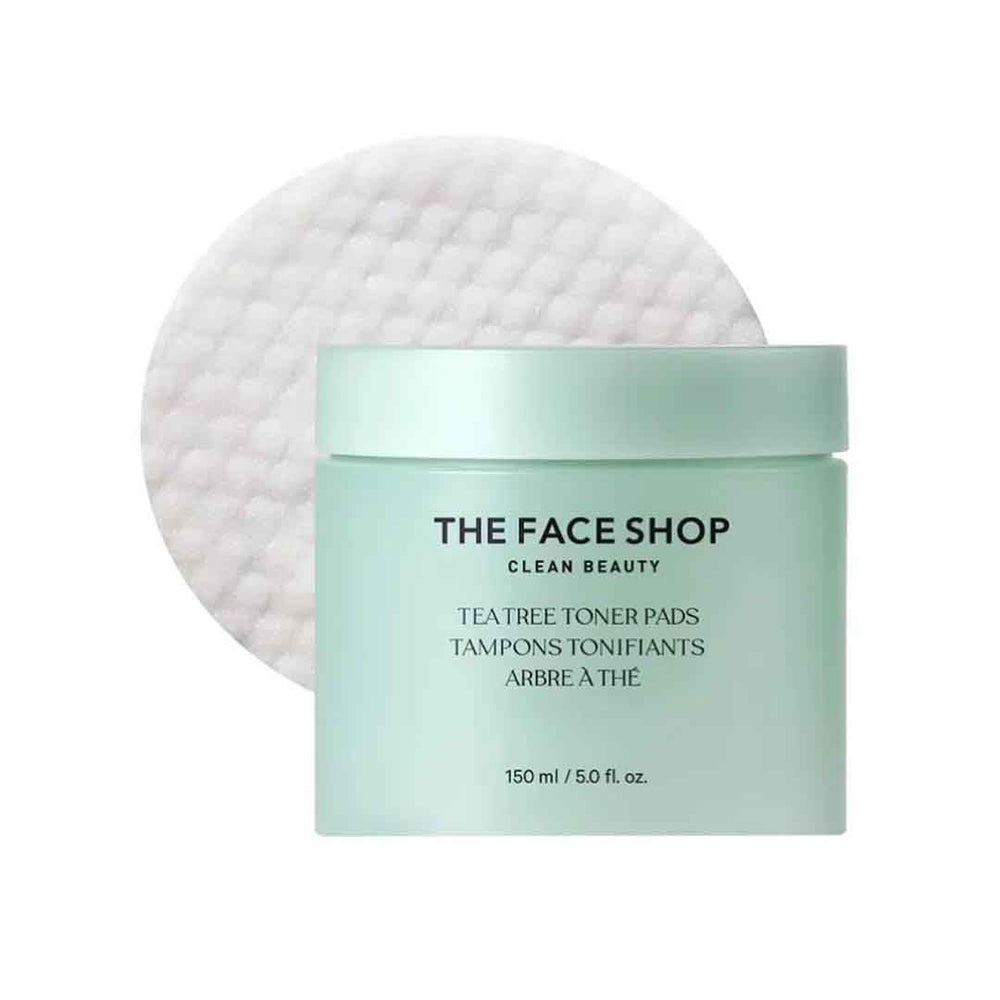 The Face Shop Tea Tree Toner Pad close-up, dual-sided for gentle exfoliation and pore care.