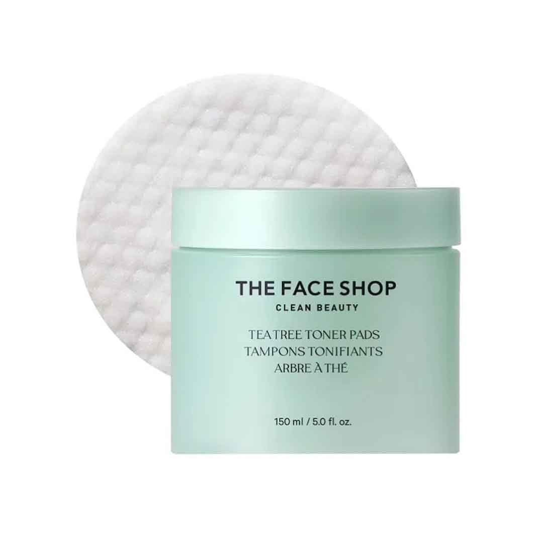 The Face Shop Tea Tree Toner Pad close-up, dual-sided for gentle exfoliation and pore care.