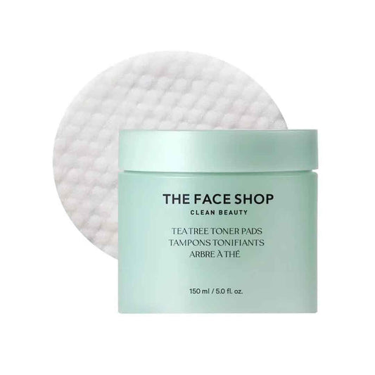 The Face Shop Tea Tree Toner Pad close-up, dual-sided for gentle exfoliation and pore care.