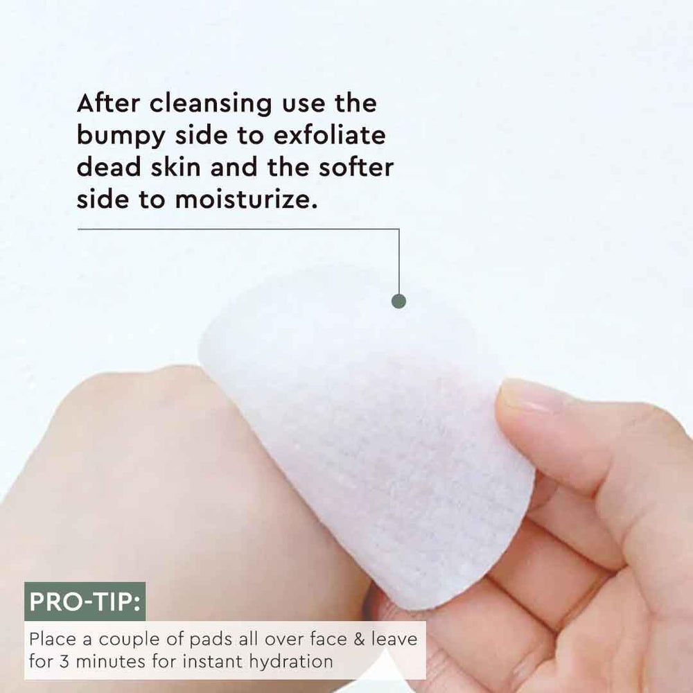 Moisture-rich look with hyaluronic acid visuals from The Face Shop pads.