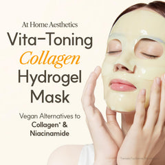 The Face Shop Vita-Toning vegan mask absorbing essences, revealing translucent hydrogel during use.