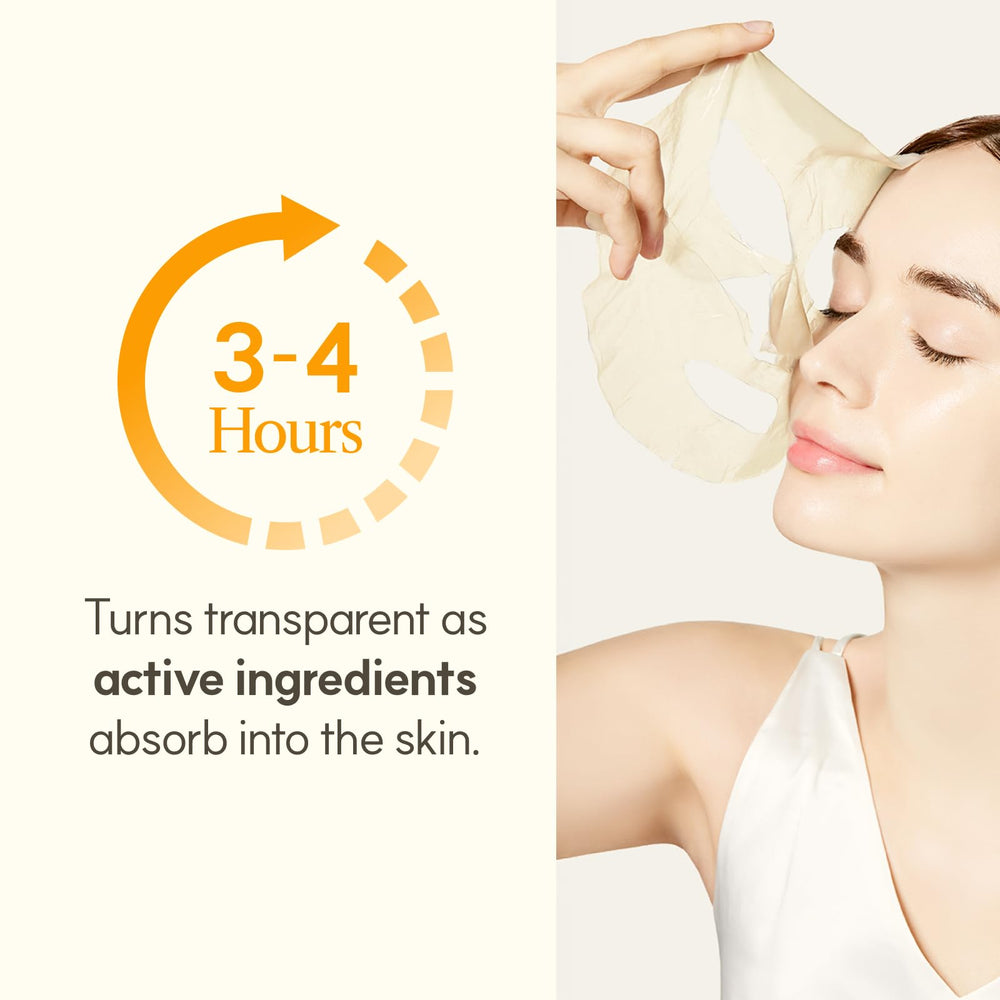 The Face Shop Vita-Toning vegan collagen mask transforms to translucent hydrogel as actives absorb.